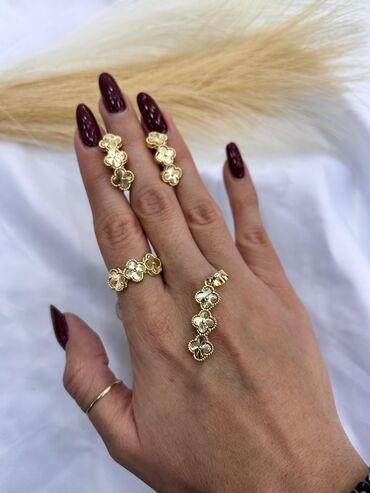 Bijuteriya dəstləri: Qızılı rəngdə zərgərlik dəstləri - Dörd yarpaq yonca dizaynlı dəst — 14