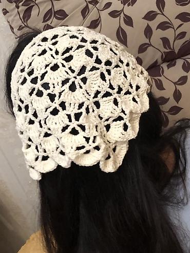 baş ortusu: Zərif əl işi kroşe saç örtüsü/bandana - Material: qalın, yumşaq — 6
