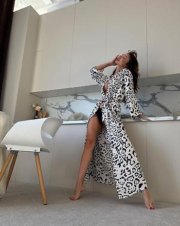 Халаты: Халат, Шелк, Китай, Леопардовый принт, XS, S, L — 3