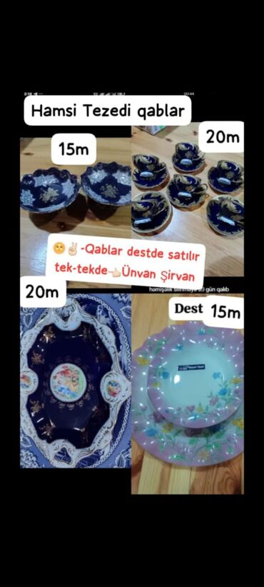 Qida məhsulları: Həmsi tezə qablar – klassik və naxışlı dizaynlar: - Tünd mavi-qızılı