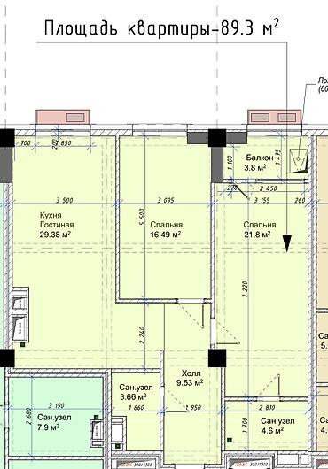 Продажа квартир: 2 комнаты, 89 м², АУЦА Элитка, 20 этаж, ПСО (под самоотделку) — 3