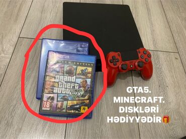 PS4 (Sony Playstation 4): PlayStation 4 Slim komplekti gta5 minecraft HƏDİYYƏ VERİLİR - Konsol — 2