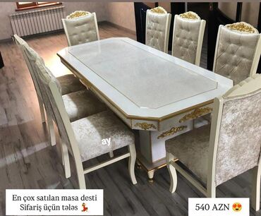 Sifarişlə masa və oturacaq dəstləri: Dördbucaq masa, Qonaq otağı üçün, Digər adam sayı, Zəmanətsiz — 13