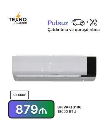 Kondisioner Shivaki, 50-60 kv. m, Split sistem, Kredit yoxdur, Pulsuz quraşdırılma