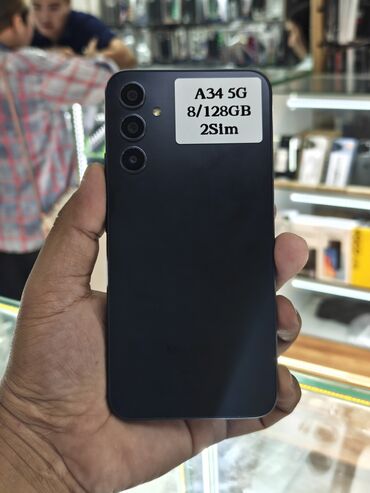 смарт соат: Samsung Galaxy A34 5G, Б/у, 128 ГБ, цвет - Черный, 2 SIM