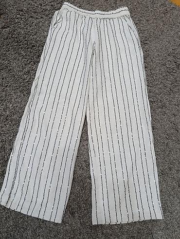 pantalone za plazu: ZARA!ZARA! Belo-sive ženske široke pantalone sa vertikalnim prugama — 1