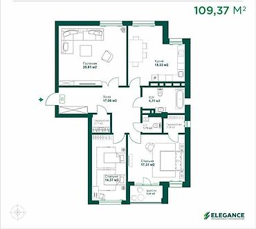 aurum: 3 комнаты, 110 м², Кок-Жар мкр 12 этаж, Евроремонт — 9
