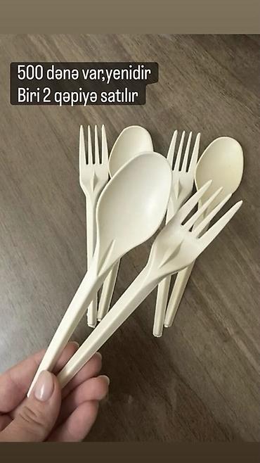 qab qaşıqlar: Birdəfəlik qaşıq və çəngəl dəsti - Material: plastik - Rəng — 1