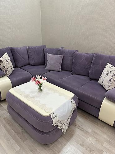 Bənövşəyi rəngli L formalı künc divan dəsti + jurnalni masa - Zərif