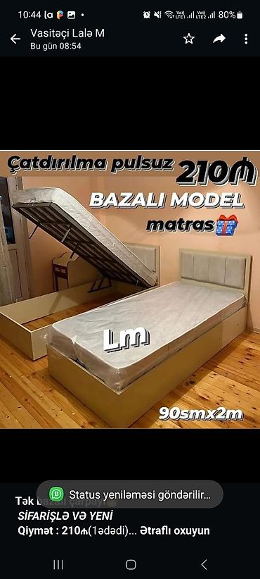 Sifarişlə mebel: *Tək bazalı çarpayı*👑 _*SİFARİŞLƏ VƏ YENİ*_ *Qiymət : 210₼*(1ədədi) — 1