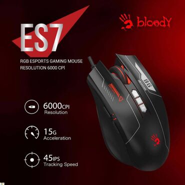 компьютерные комплектующие: Мышка A4TECH BLOODY ES7 ESPORTS RGB MOUSE BLACK 6000CPI USB Новая Цена