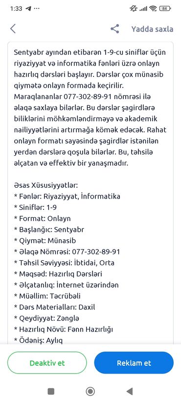 Dayələr: Onlayn riyaziyyat və informatika hazırlığı - Siniflər: 1–9 - Format