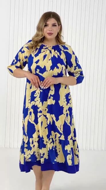 кыргызский платье: Повседневное платье, Made in KG, Лето, Длинная модель, Штапель, 5XL (EU 50), 6XL (EU 52), 7XL (EU 54)