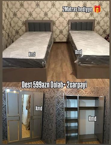 akril mdf: Yataq otağı üçün tam dəst: - 2 ədəd tək çarpayı (başlıq hissəsi yumşaq — 1