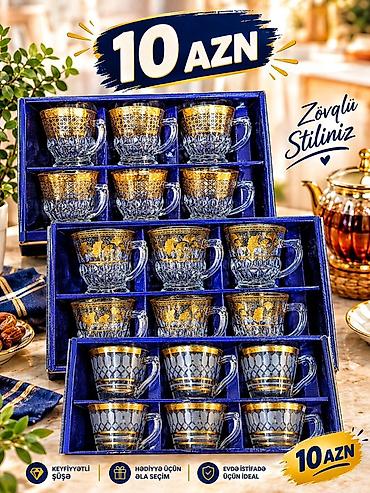 baikal cay: Çay dəsti, rəng - Qızılı, Şüşə, 6 nəfərlik — 1