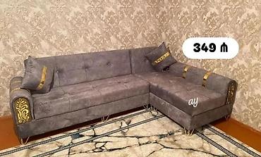 Künc divan – 349 ₼ - Rəng: tünd boz - Dizayn: qızılı dekor