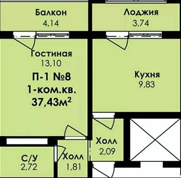 новая квартира: 1 комната, 38 м², 108 серия, 1 этаж