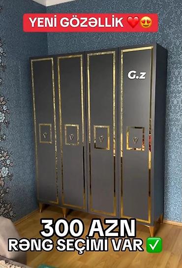 hamam kranti: Məhsul: 4 qapılı qarderob - Müasir dizayn: tünd boz korpus, qızılı — 1