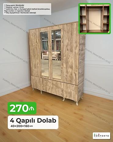 Dolablar: 4 qapılı geyim dolabı – 40×200×160 sm - Material: 18 mm laminat - — 1