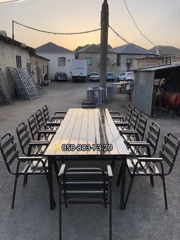 Bağ, çöl masa və oturacaq dəstləri: Yeni, Kvadrat masa, 4 stul, Açılmayan, Stullar ilə, Taxta, Azərbaycan — 7