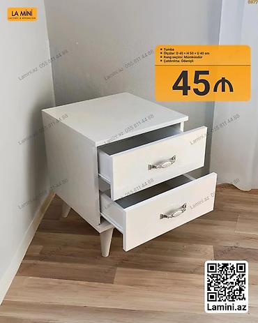 Mebel: Ağ rəngli iki çekmecəli tumbi - Minimalist dizayn, konik ayaqlar - 2 — 1