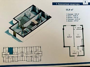 восток сити: 1 комната, 63 м², Восток-5 мкр Элитка, 9 этаж, ПСО (под самоотделку) — 5