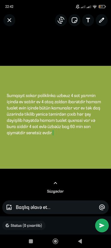 домик аз говсаны: Sumqayıt, SOCAR poliklinikasının yaxınlığı – 4.5 sotda fərdi yaşayış