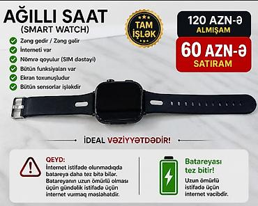 smart saat sumqayıt: İşlənmiş, Smart saat, Sim kart, rəng - Qara — 1