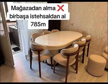 Oval formalı yemək masası və6 ədəd stul dəsti - Masa: parlaq krem/ağ