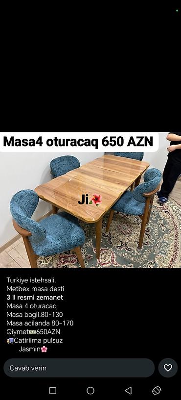 Türkiyə istehsalı mətbəx masa dəsti - Komplekt: masa + 4 ədəd