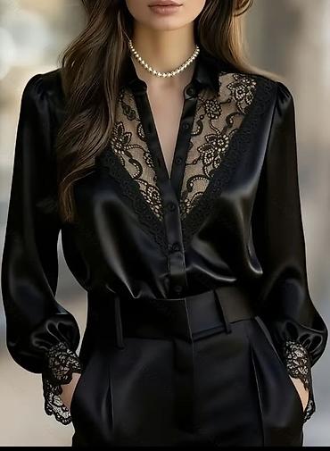 koyney: Qadın üçün elegant atlas köynək - Rəng: qara - Parça: yumşaq — 1
