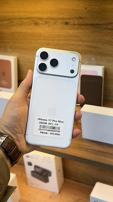 IPhone 17 Pro Max, Б/у, 256 ГБ, Серебристый, Зарядное устройство, Защитное стекло, Чехол, В рассрочку, 96 %