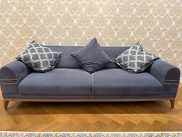 set mebel: 2 ədəd yumşaq oturacaqlı divan seti - Rəng: tünd mavi (indigo — 1