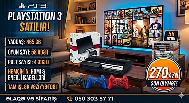 playstation 4 disc: PlayStation 3 satılır - Yaddaş: 465 GB - Oyun sayı: 58 ədəd - Pult — 1