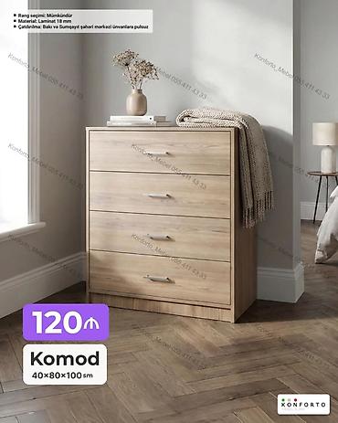 Komodlar: Komod – 4 çekmecəli, müasir minimalist dizayn - Ölçülər: 40 × 80 × 100 — 1