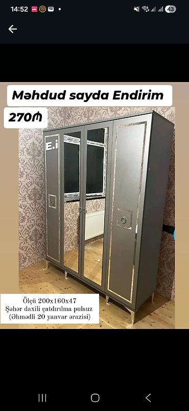 mini skaf: Güzgülü paltar dolabı - Ölçü: 200 x 160 x 47 sm - Rəng: boz tonlarda — 1