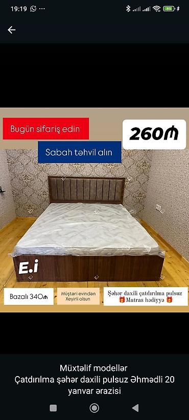 Yataq dəsti – taxta karkaslı, yumşaq süet/qalın parça ilə işlənmiş