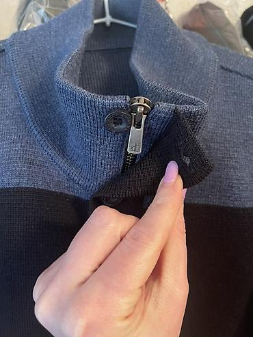 ag jaket: Kişi üçün trikotaj jaket/kardiqan - Rəng: tünd göy (yuxarı hissə və — 4