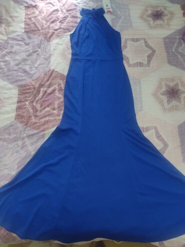 длинное синие платье: Вечернее платье, Русалка, Длинная модель, Полиэстер, Без рукавов, S (EU 36), M (EU 38)