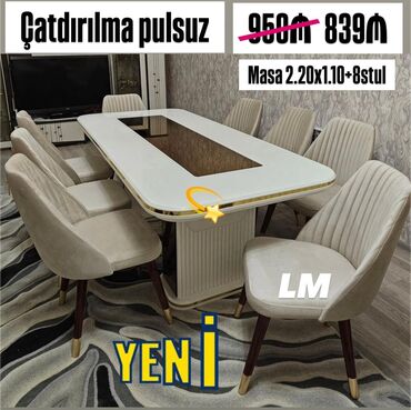 белый стол на кухню: Qonaq otağı üçün, Yeni, Açılmayan, 8 stul