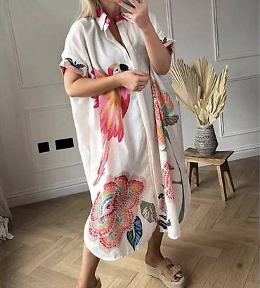 iris: Ženska košulja-haljina duga sa printom ma dugmice. - Model: širok — 1