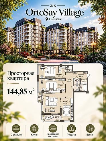 Батирлерди сатуу: ЖК OrtoSay Village, Бишкек Продаётся 3-комнатная квартира под ПСО — 1