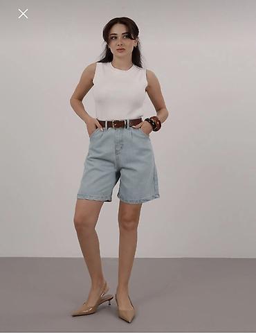 Qadınlar üçün yüksək belli denim şort - Klassik açıq mavi (light lalafo.az -da Qadınlar üçün yüksək belli denim şort - Klassik açıq mavi (light