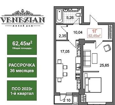 Продажа квартир: 2 комнаты, 62 м², Асанбай мкр Элитка, 14 этаж, ПСО (под самоотделку) — 5