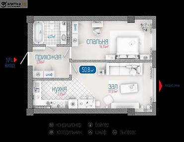 2 комнаты, 50 м², Асанбай мкр Элитка, 5 этаж, ПСО (под самоотделку)