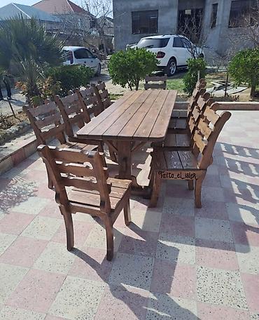 2ci el mebel: Açıq havaya uyğun massiv taxtadan yemək dəsti - Komplekt: uzun — 1
