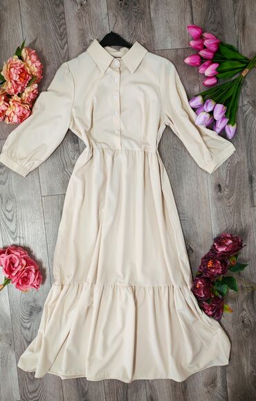 midi haljine h m: M (EU 38), color - Beige, Long sleeves