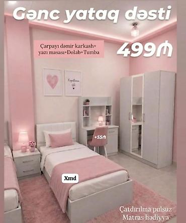 Gənc yataq dəsti – 499₼ Komplektin tərkibi: - Çarpayı (dəmir