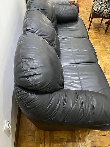 Sofe i kaučevi: Kožna garnitura – trosed i dvosed (crna) - Materijal: prirodna koža — 8