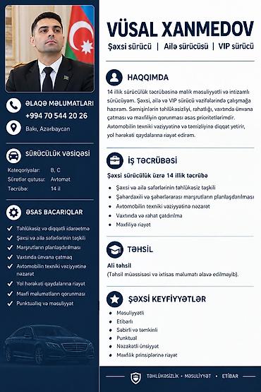 terzi: Şəxsi sürücü, 32 yaş, stajı 14 il, Nəqliyyat təmin edilir — 1